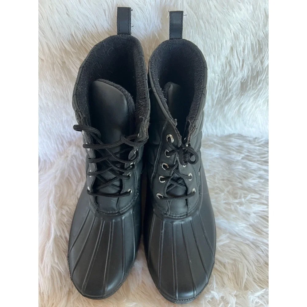Sperry Saltwater Duck Boots Black‎ Quilted Rain Lace Up Womens Lined Winter Sz 9